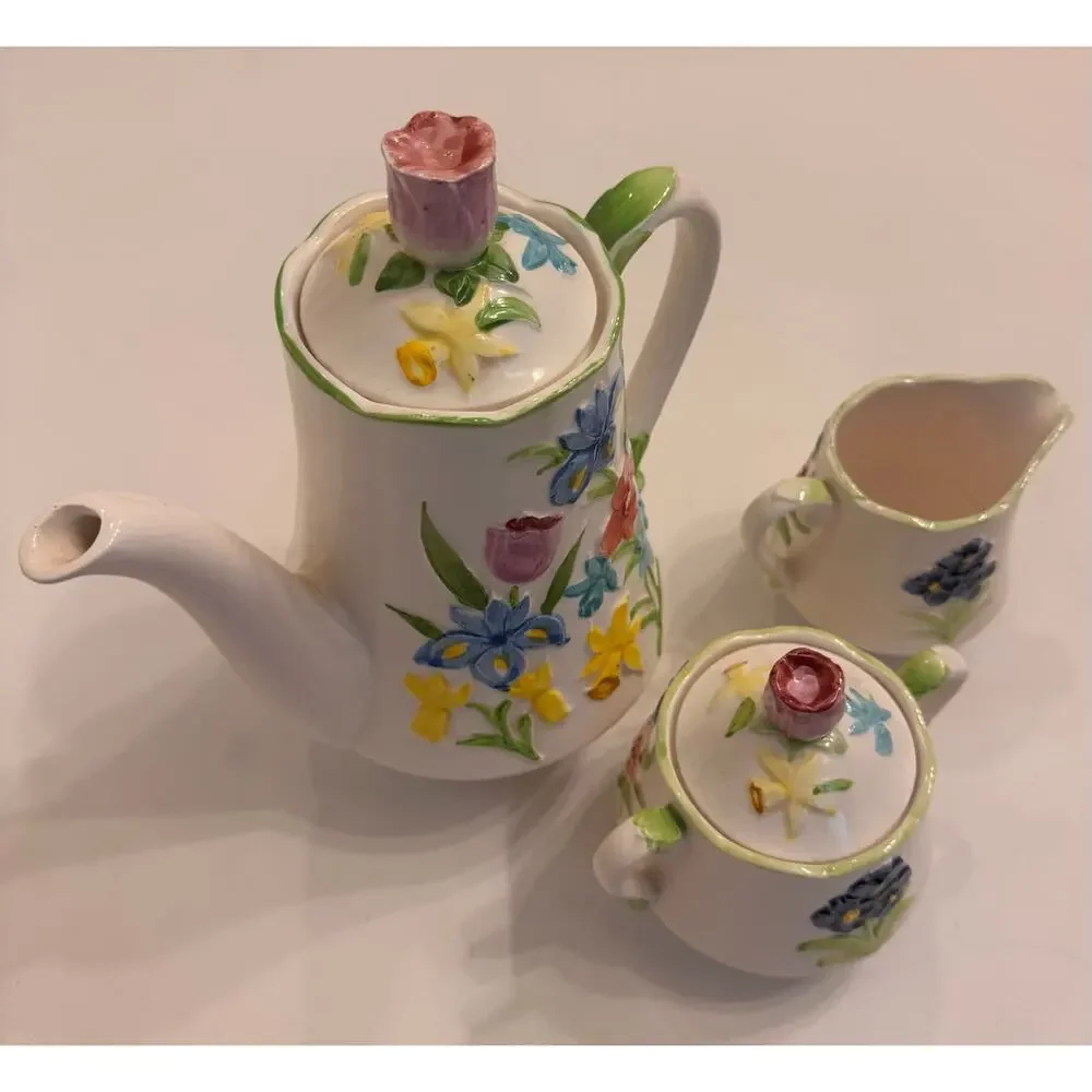 Vtg Schmid Design Folio Made in Japan 5pc Tea Set Floral Porcelain Tea Pot